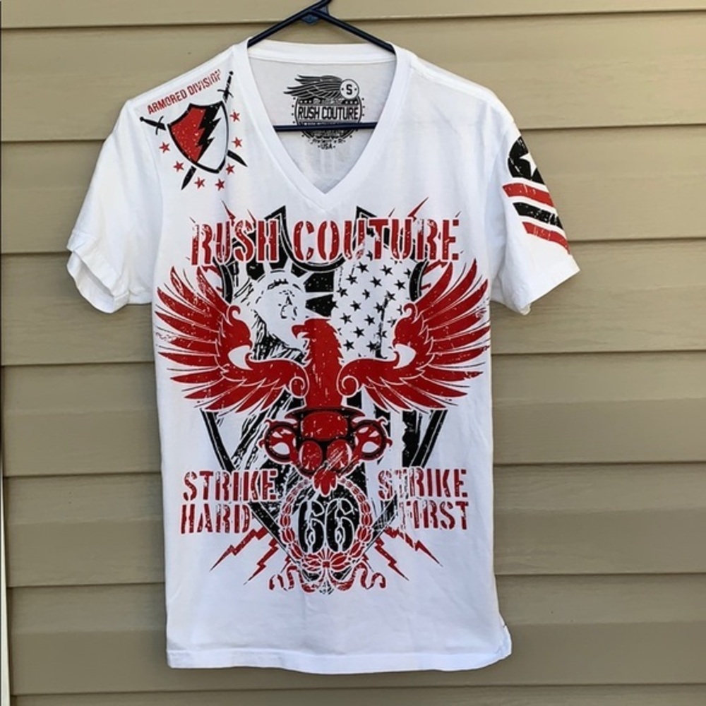 Rush Couture men’s white,red black tee shirt